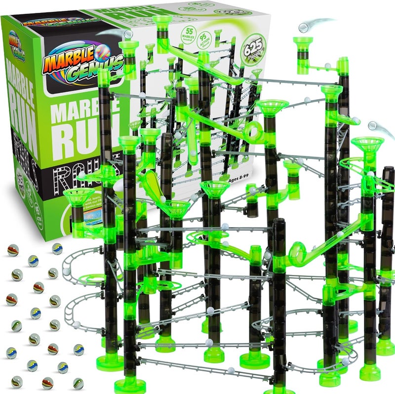 Marble Genius Marble Rails Extreme Set, 625 Piece Marble Run for Kids 8+ (55 Marbles, 80 Rail Pieces, 20 Base Pieces & More), STEM, Full-Color Instructions, Great for Kids & Teens - Image 1